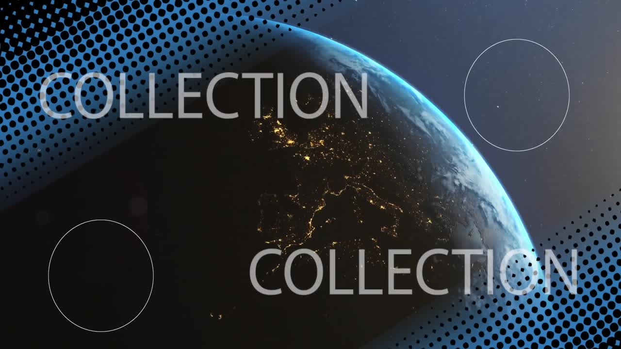 animación de nuevos textos de colección, líneas sobre el globo giratorio contra el sol