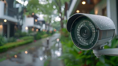 outdoor security camera on a rainy day