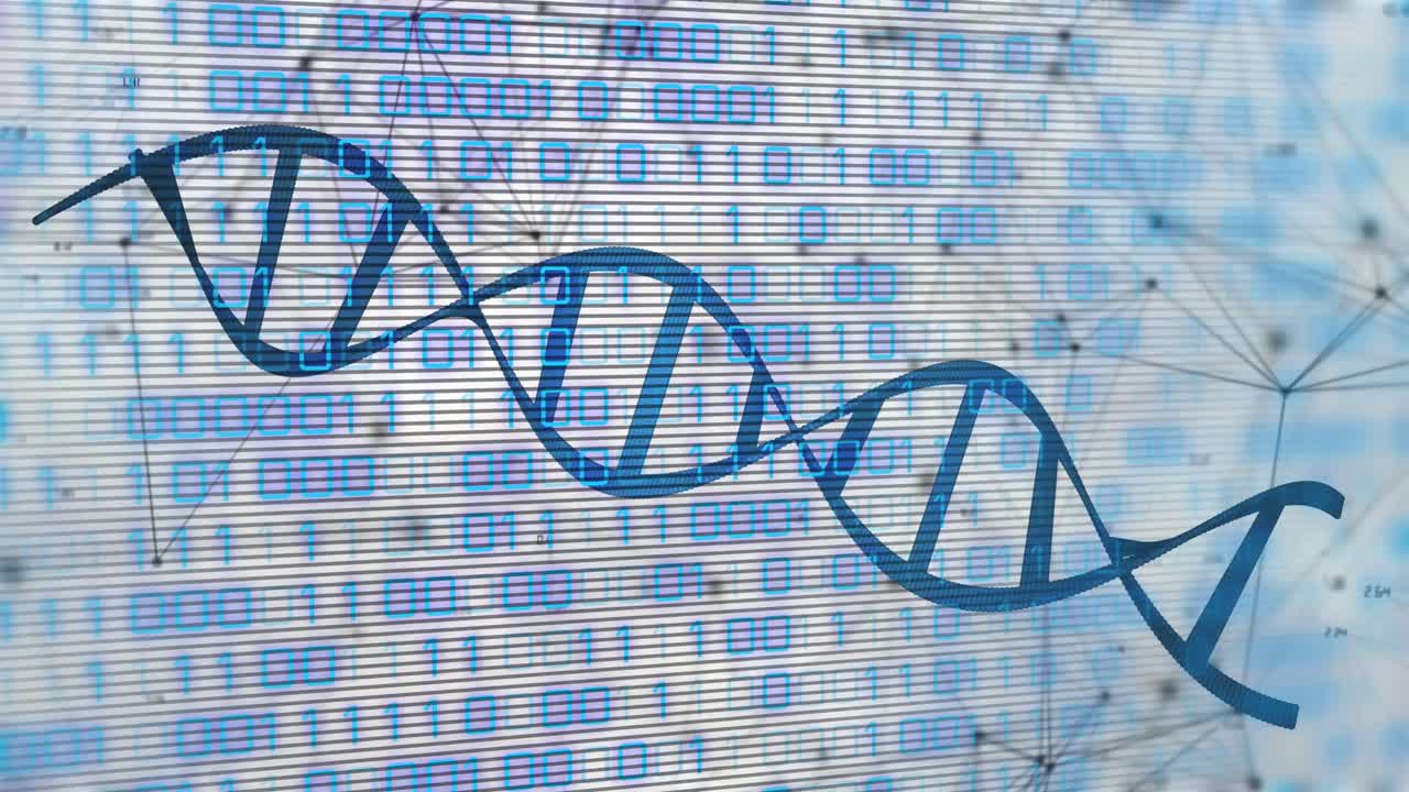 바이너리 코딩 데이터 처리로 연결 네트워크를 통해 dna 가닥의 애니메이션