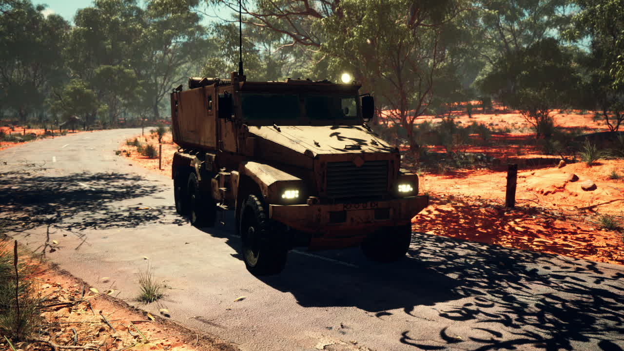 도로에 있는 군대 장갑 차량