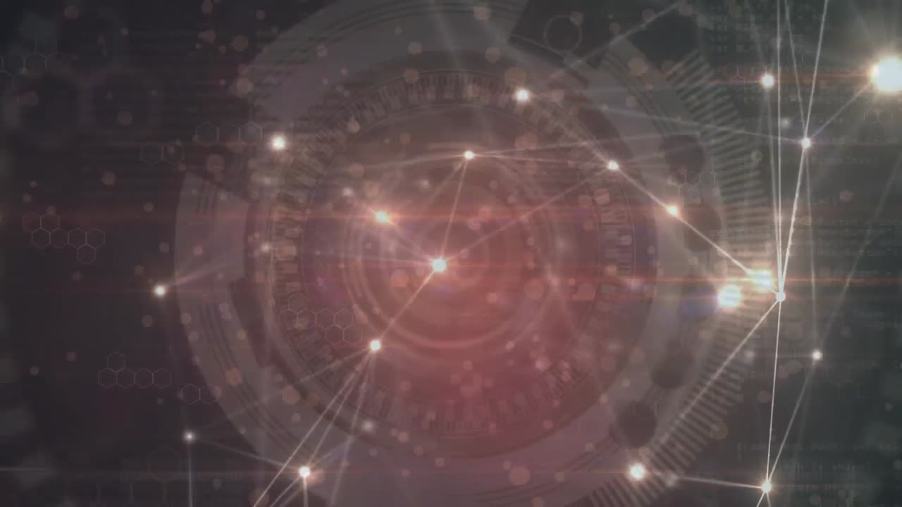 검은색 배경에 스 스캔을 통해 밝은 반점과 연결 네트워크의 애니메이션