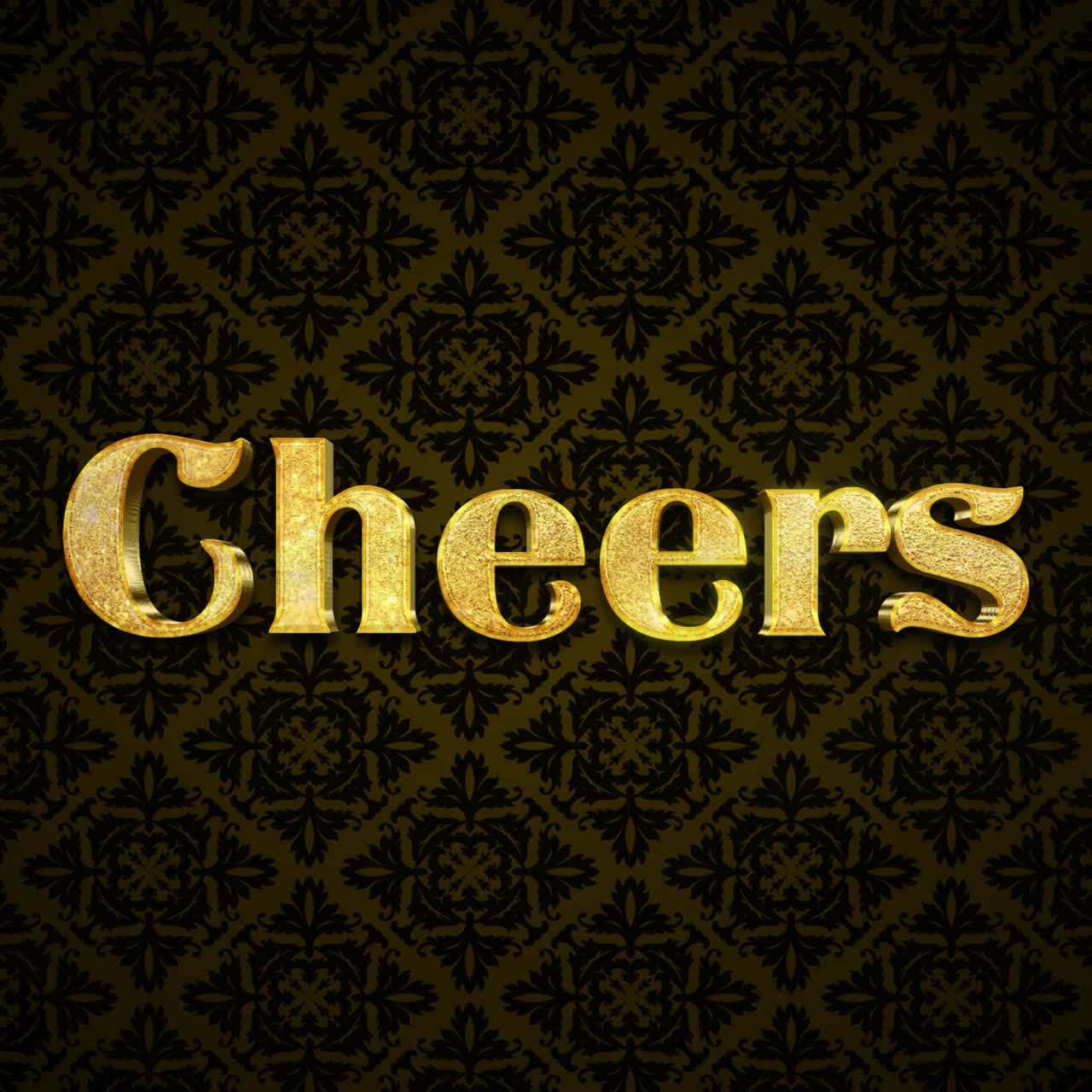 Gold Cheers Text on Dark Pattern Background