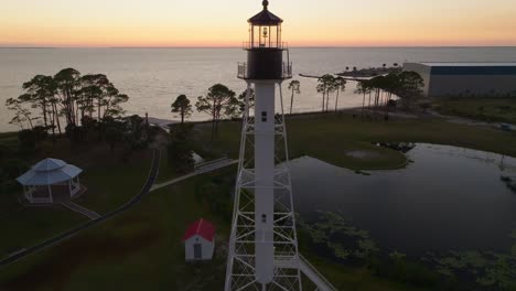 drone orbit of sunset at cape san blas lighthouse in port st