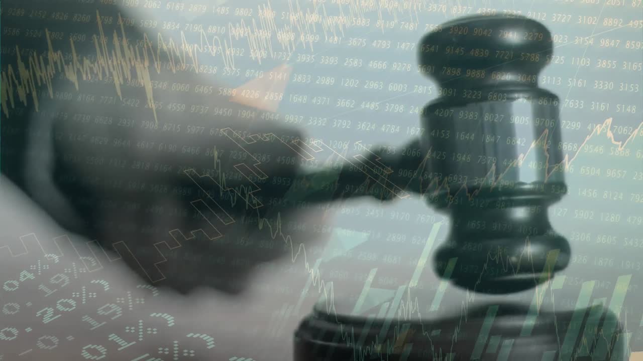 Animation of statistics and financial data processing over auctioneer's hammer