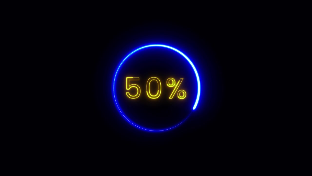 Neon Blue Circular Loading Bar with Yellow Percentage Counter