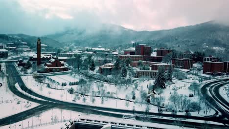 aerial pullout over holmes convocation center, boone nc, boone north carolina