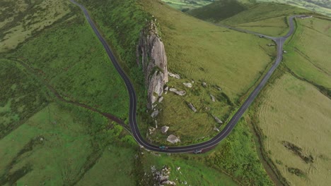 aerial view of famous rocha dos frades big rock at flores island azores