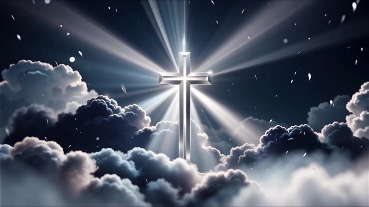Croce Cristiana Luce Celestiale Sfondo per il Culto.