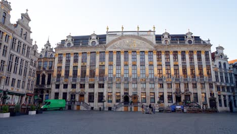 empty grand place of brussels, belgium, forward moving camera on a summer morning