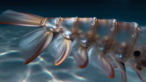 close-up of a translucent aquatic creature's tail