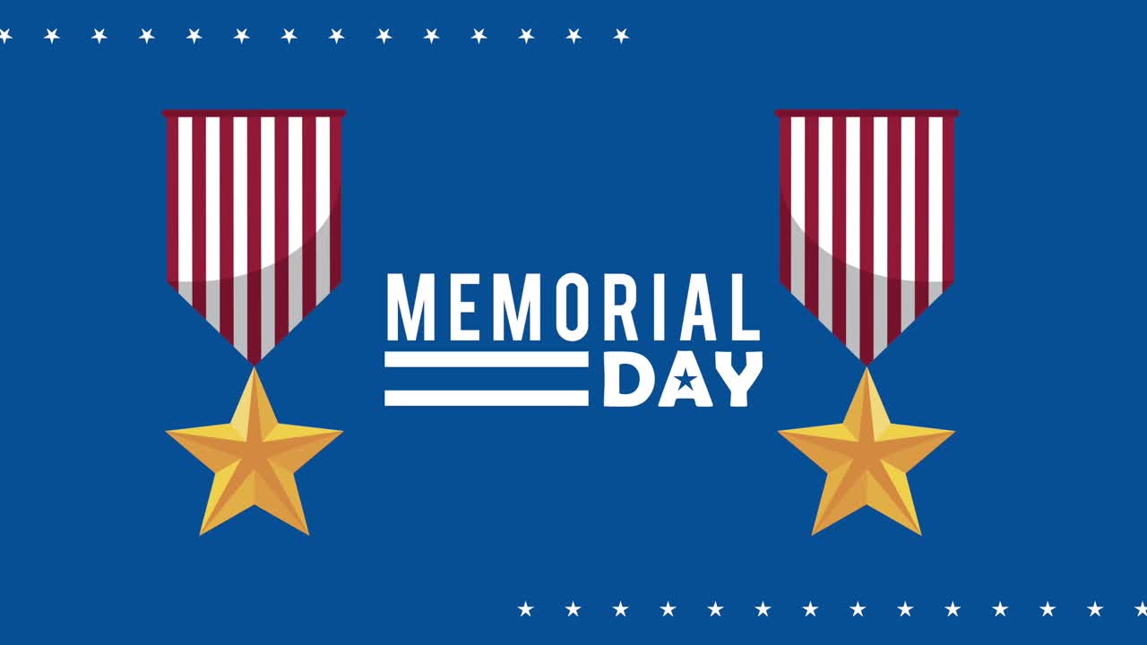 memorial day lettering with medals animation