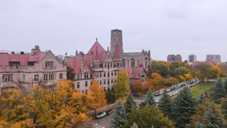 university of chicago aerial footage during autumn cinematic