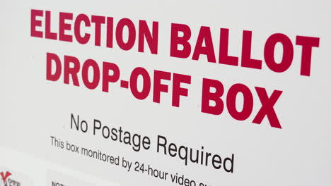 election ballot drop-off box sign for mail-in voting close up