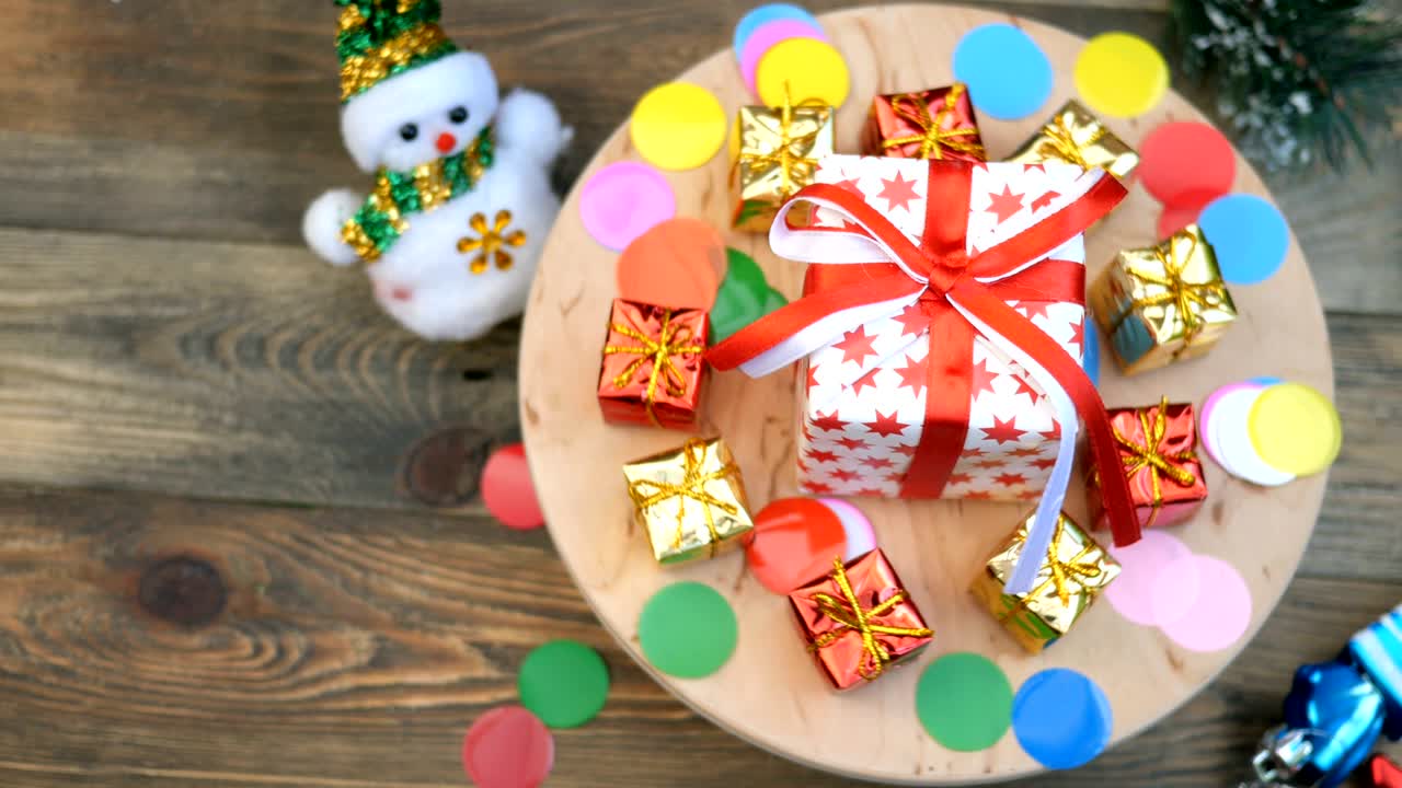 Decorative christmas or New Year gifts boxes collection rotates in circle