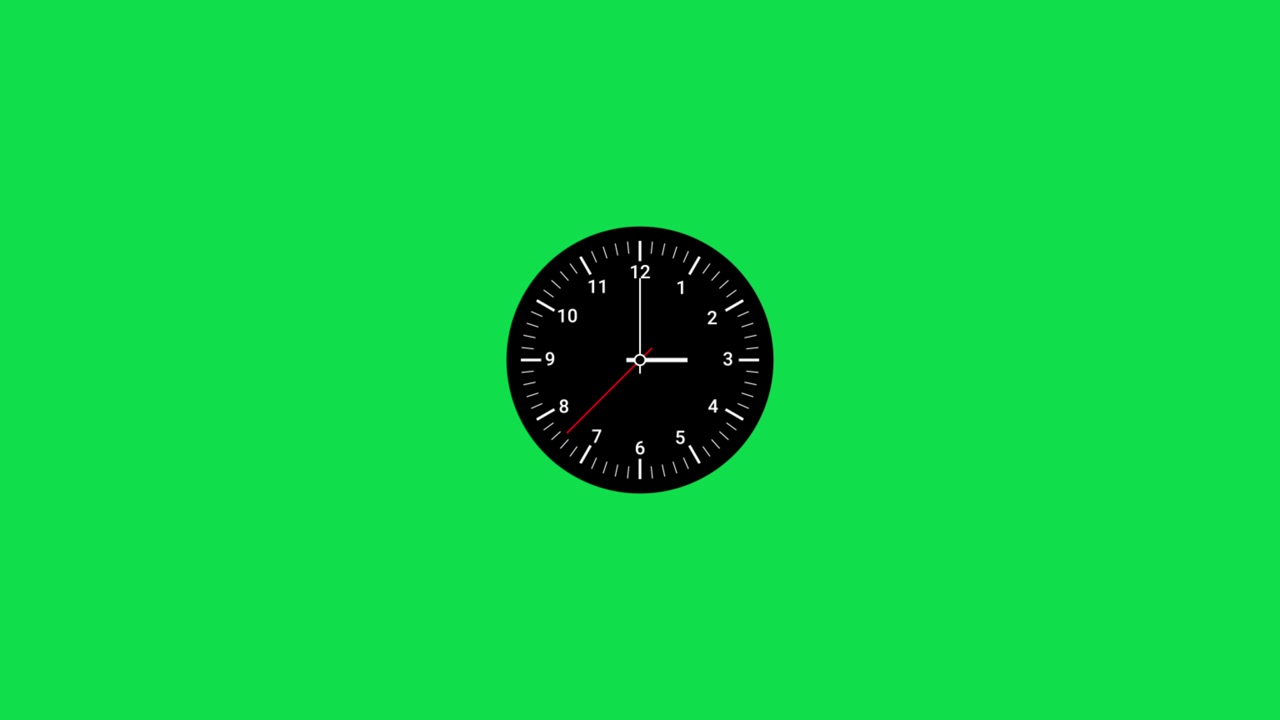 Analog Wall Clock Ticking on Green Screen Background
