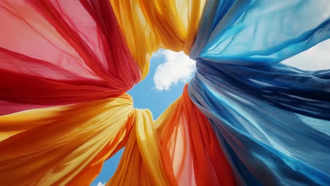 colorful drapes against a cloudy sky