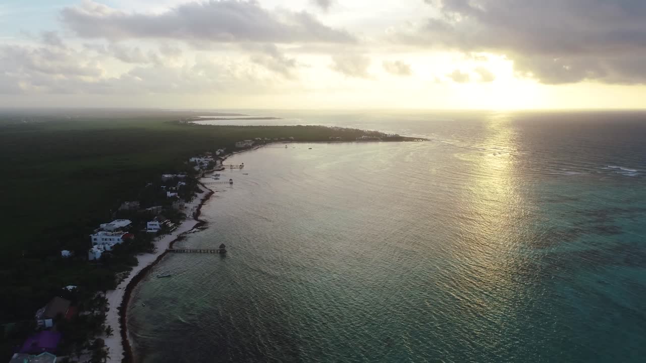 Beautiful Coastline in Tulum Mexico During Sunrise Over the Caribbean Sea Tracking Right
