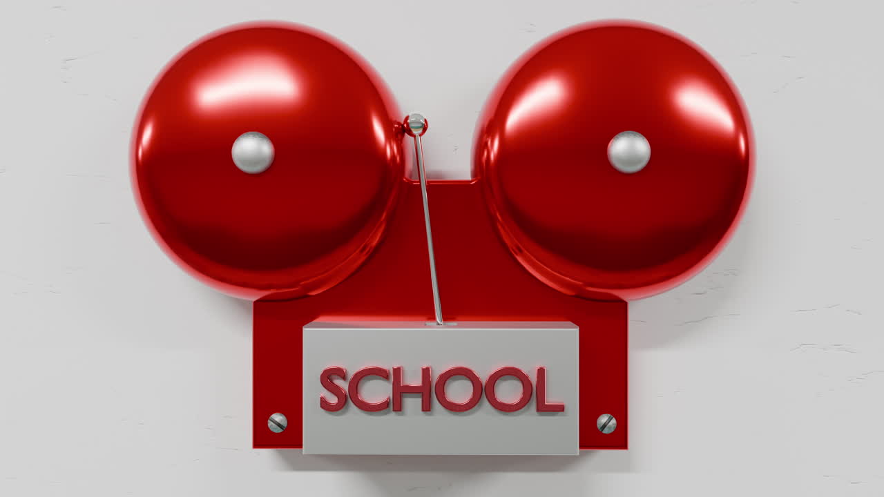 School Ringing Red Bell On The Wall