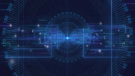 animation of numbers around circular tunnel and rectangles over black background