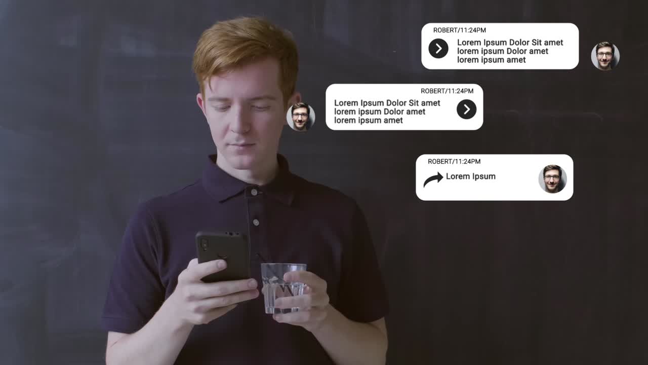 Person using a smartphone with chat messages displayed