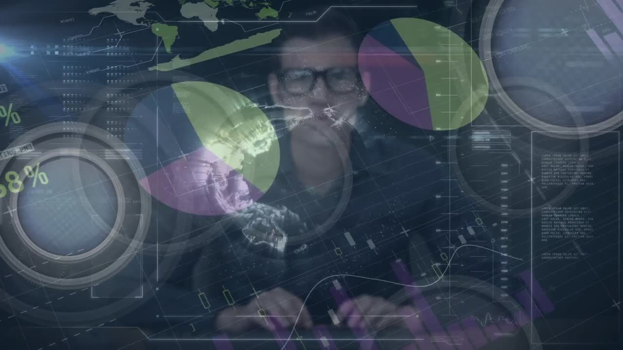 animación de un hombre de negocios caucásico sobre el procesamiento de datos