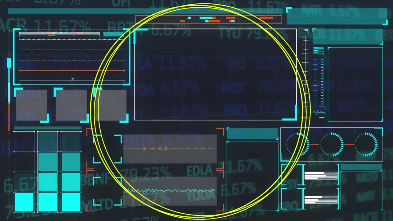 Animation of statistics over stock market index background