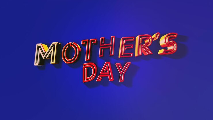 Modern red Mothers Day text on fashion blue gradient