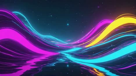 abstract neon light waves with reflection