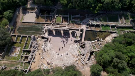 Butrint-Ancient-Roman-City-with-the-Amphitheater-and-Park,-Top-Destination-Welcoming-Visitors-and-Tourists-to-its-Historic-Marvels-in-Albania