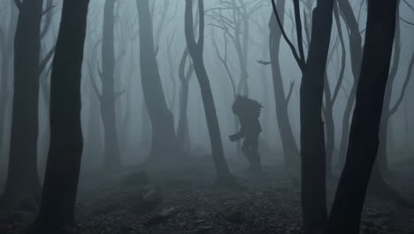 monster in a foggy forest