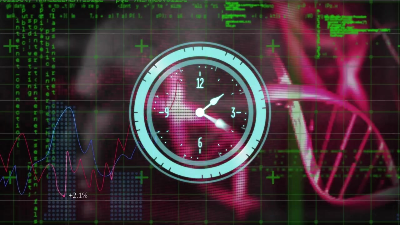Questo video è un'animazione digitale di filamenti di DNA che ruotano e di elaborazione di dati medici.