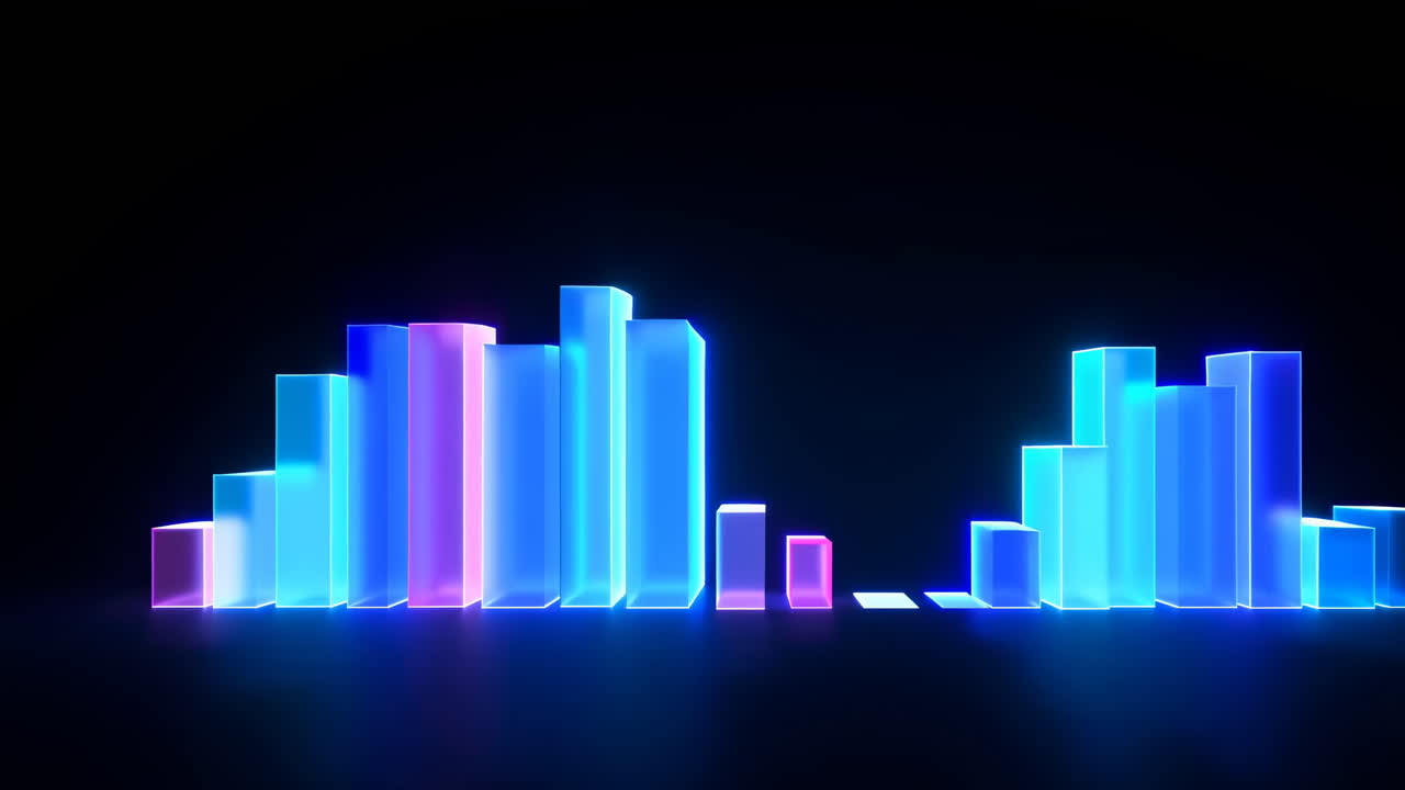 Equalizador Dinâmico de Gráfico de Barras Neon em Fundo Preto.