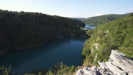 aerial drone shot of kozjak lake in plitvice national park central croatia