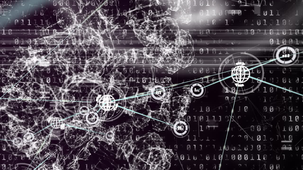 анимация обработки данных и иконки на черном фоне