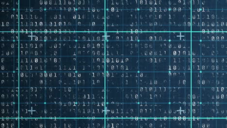 data processing animation with binary code and grid lines