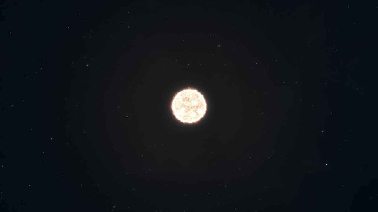 오렌지색 별을 공전하는 행성을 향해 우주를 가로지르고 있습니다.