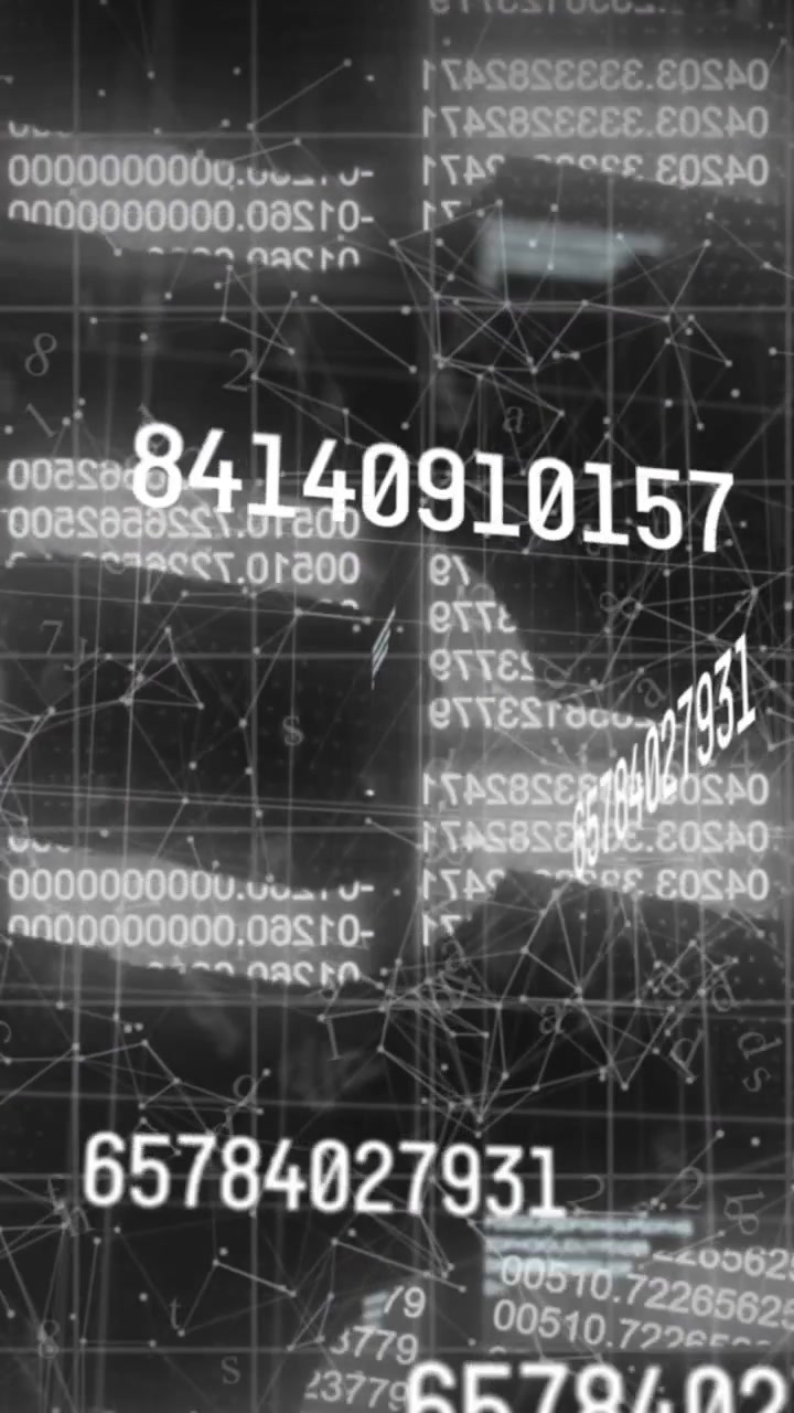 Animazione di rete di connessioni e numeri che cambiano su catene di sicurezza online
