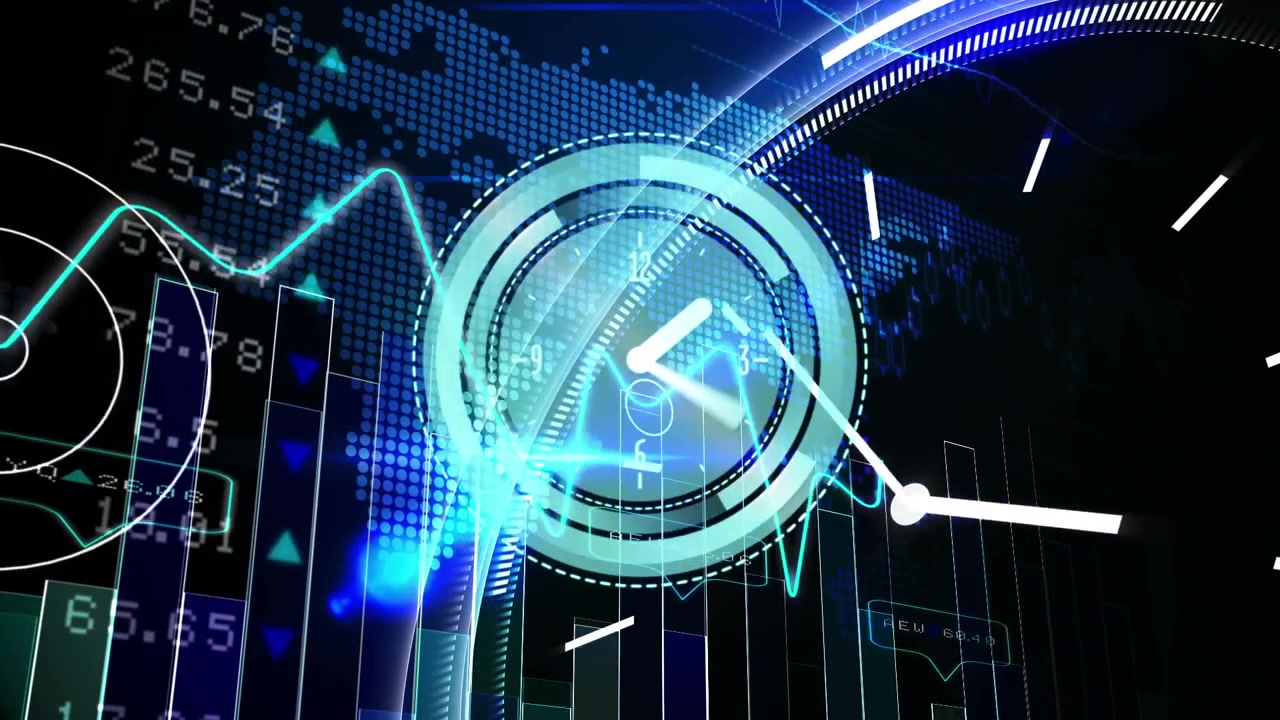 Animazione di un orologio su elaborazione dati e reti.