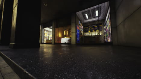 evening stroll by storefronts showcasing vibrant lights and products