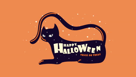 happy halloween lettering in animazione di gatto nero