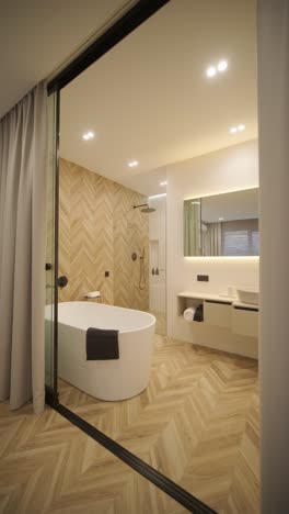 minimal style modern contemporary white bright bathroom with natural light.