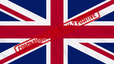 united kingdom swaying flag stamped with positive response to covid-19, loop