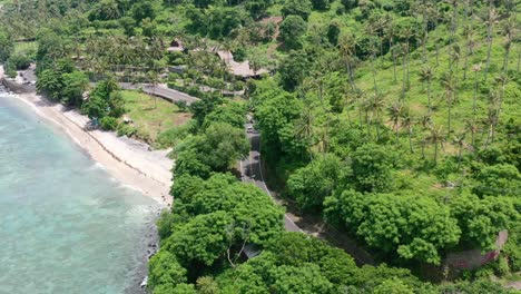 tropical aerial coastline road in senggigi lombok indonesia with beautiful turquoise ocean
