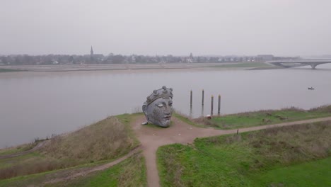 wide orbit drone shot of the gezicht van nijmegen between lent and nijmegen city