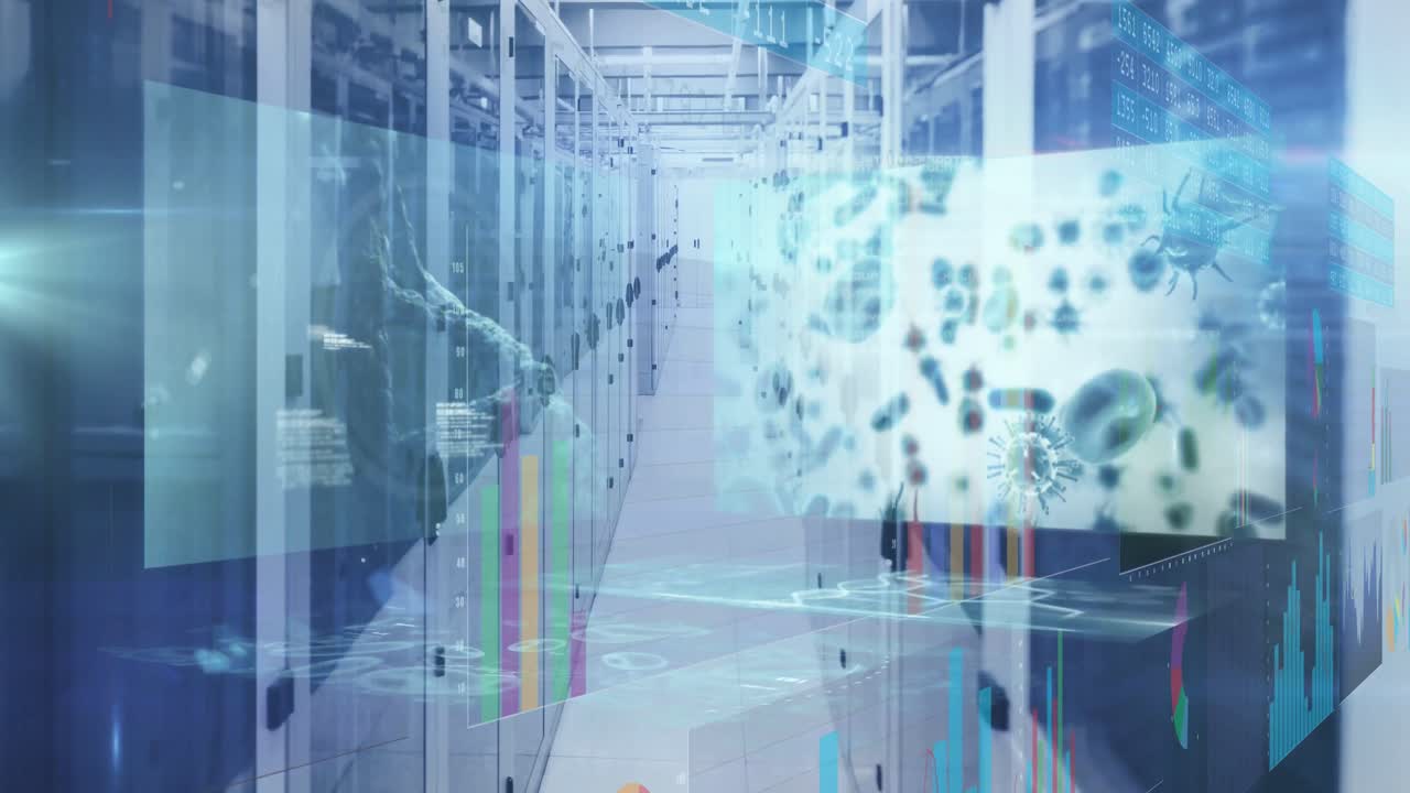 컴퓨터 서버를 통해 데이터 처리의 애니메이션