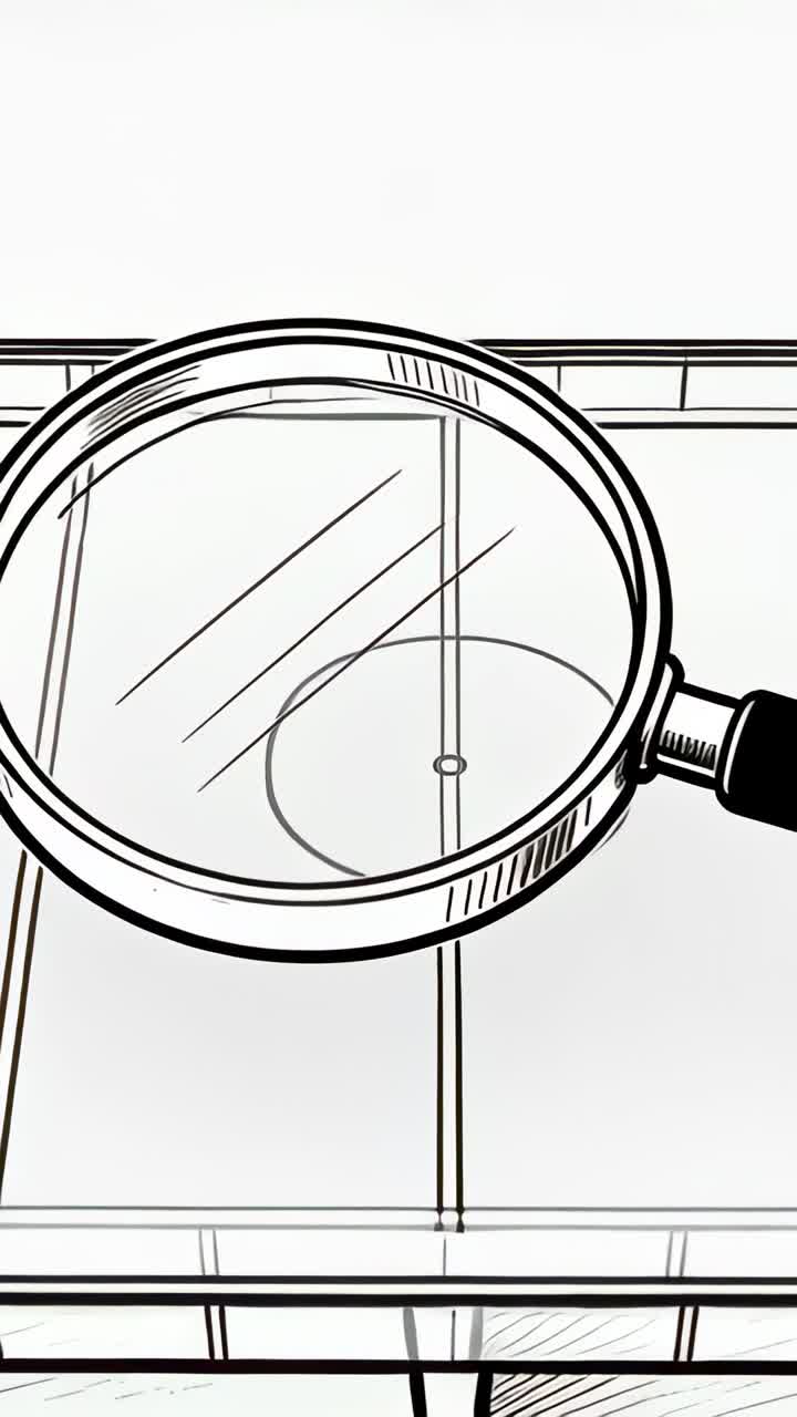 Vertical video: Nudging magnifier sliding right across tiled tray, revealing round mark and handle
