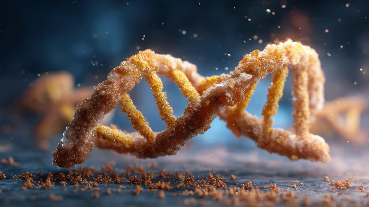 Captivating Visual Representation of DNA Helix Structure with Detailed Texture and Jewelled Elements Set Against a Mystic Background