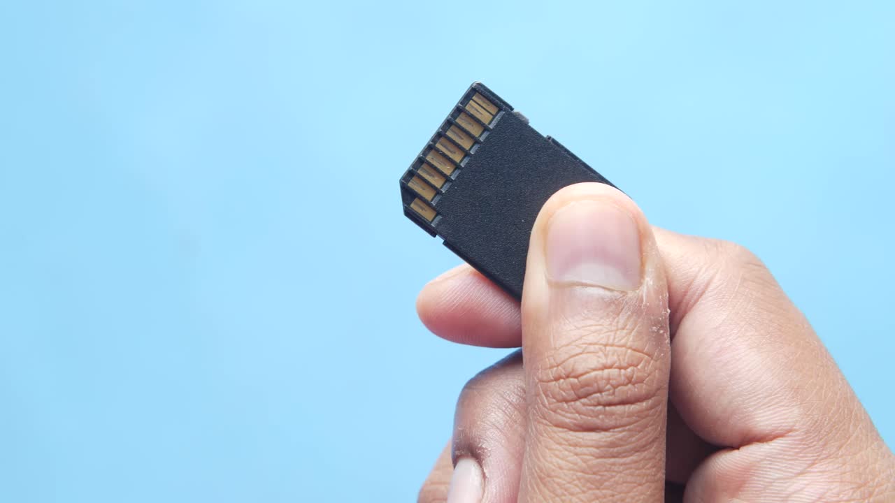 Hand holding an SD card
