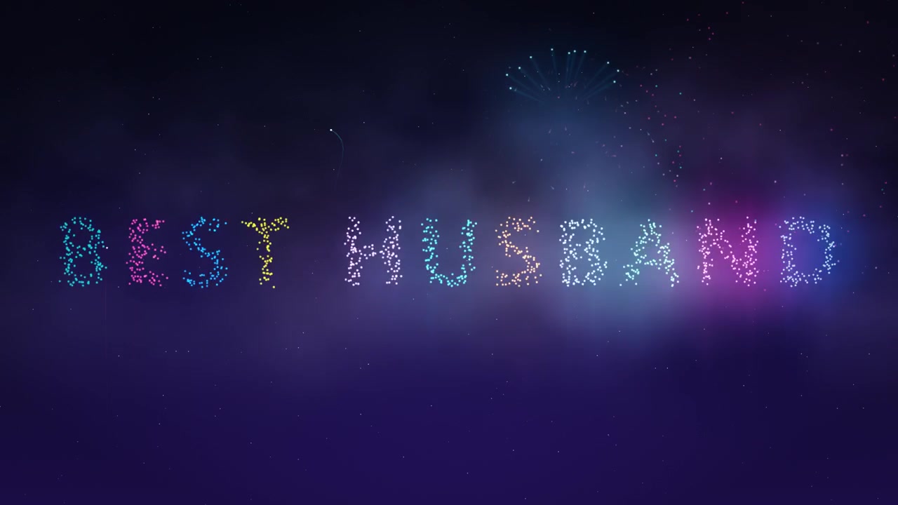 Vibrant fireworks spell out best husband text across a deep purple night sky in this seamless celebration background