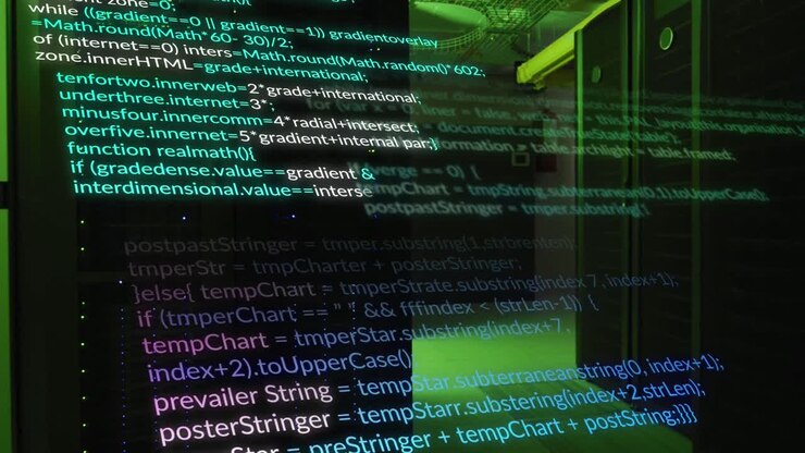 Animatie van computertalen die bewegen over dataserversystemen.